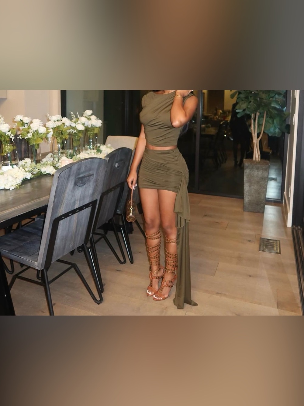 Jhazala Skirt Set in Dark Olive Gree - Picture 4 of 5